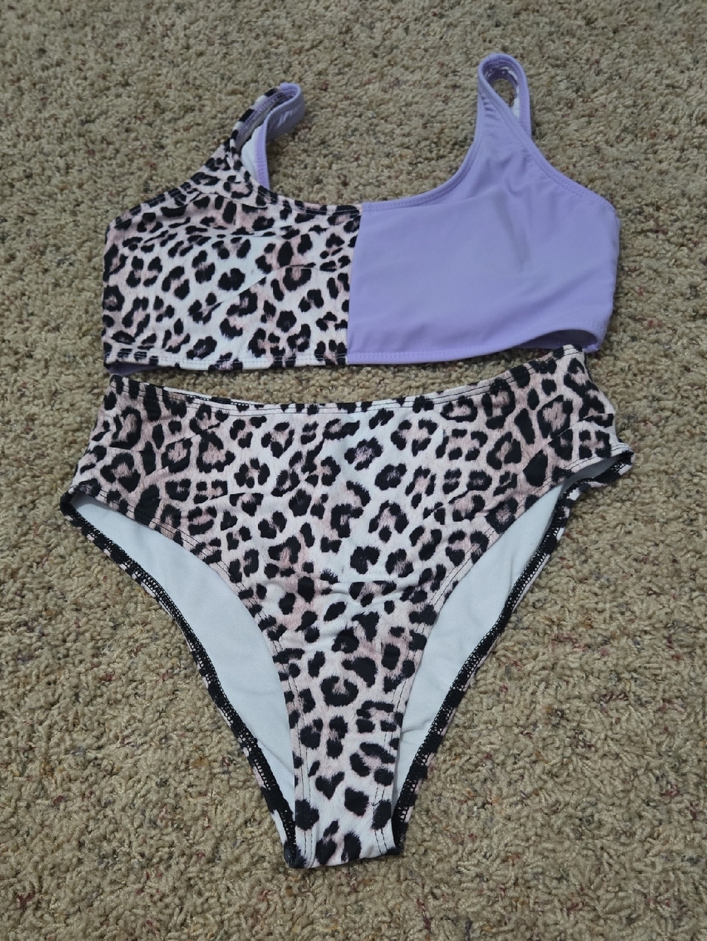 SHEIN Lavender & Leopard High-Waist Bikini Set